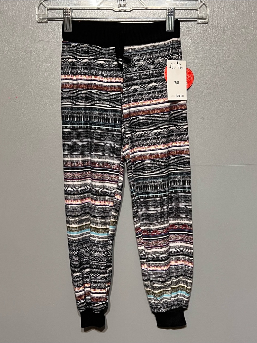 Lulu Luv Tribal Print Joggers Black Multi-Color Girl’s Size 7/8
